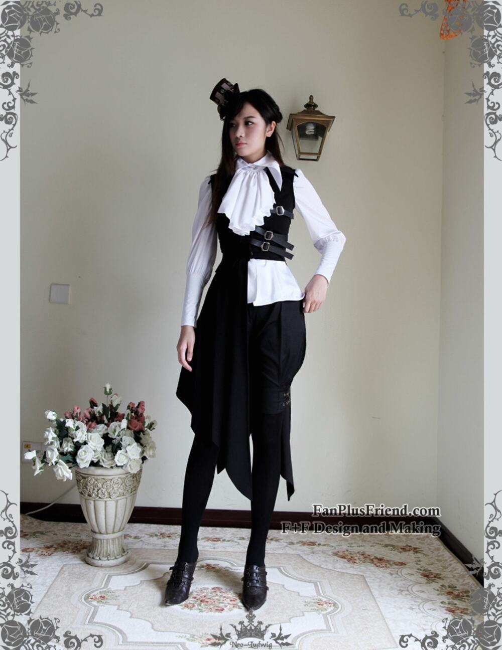 Neo Ludwig Pirate Gothic Steampunk Pleated Bias Bottom Long Unisex Vest